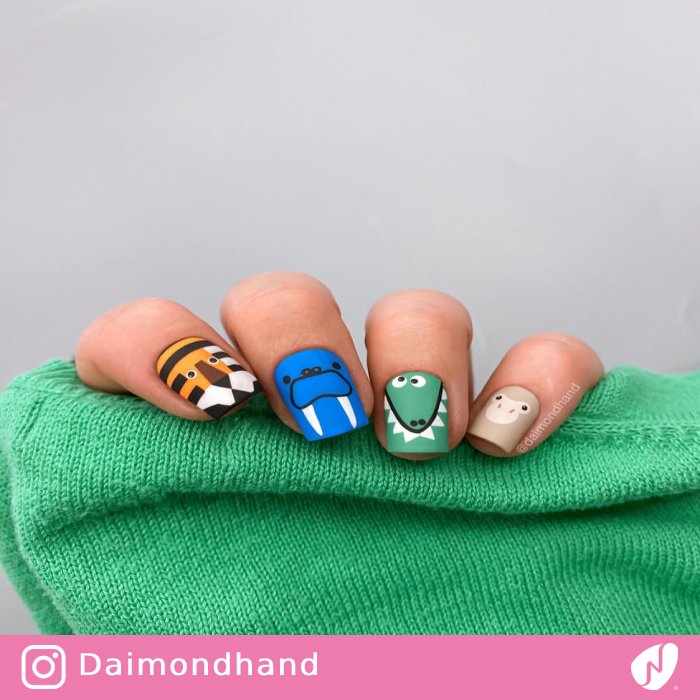 Matte and Colorful Animal Nail Designs